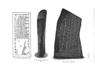 Rökstenen (Ög 136), framsidan och kantsida ur Östergötlands runinskrifter